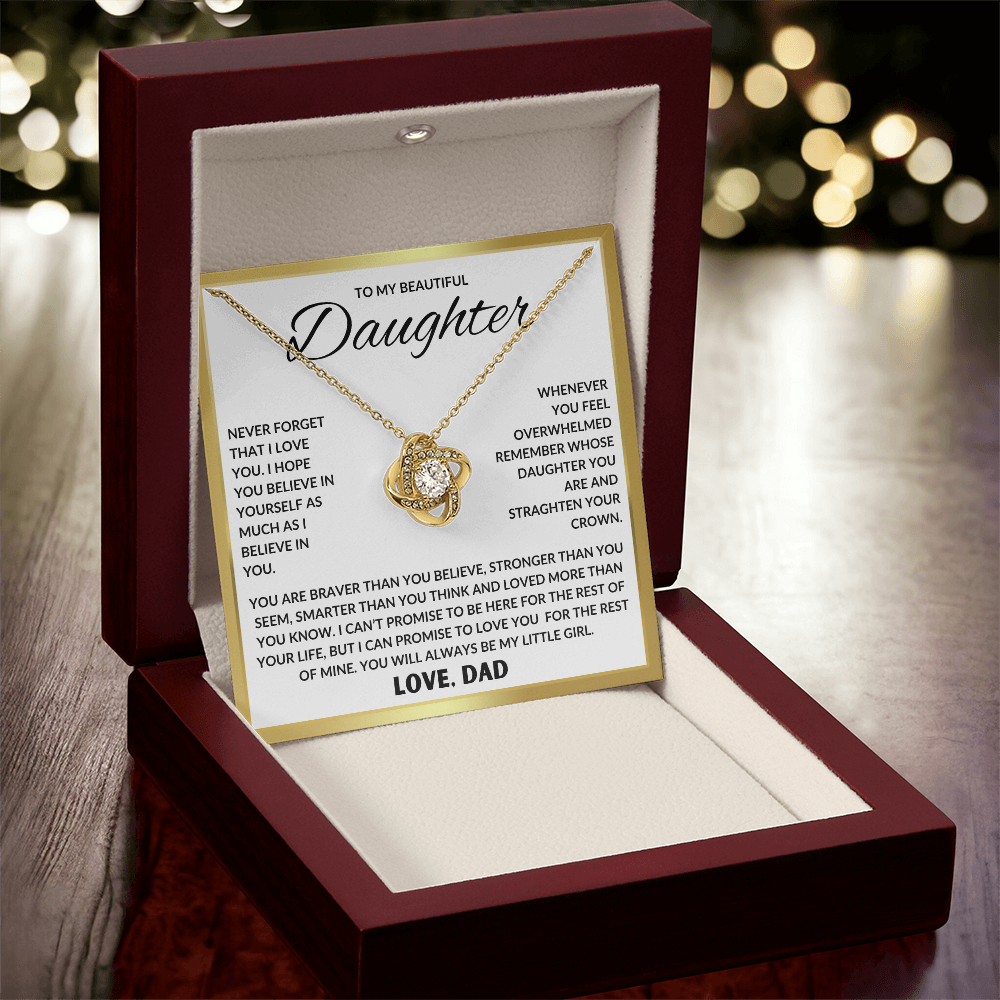 Beautiful Gift For Daughter "Never Forget That I Love You" Love Knot Necklace