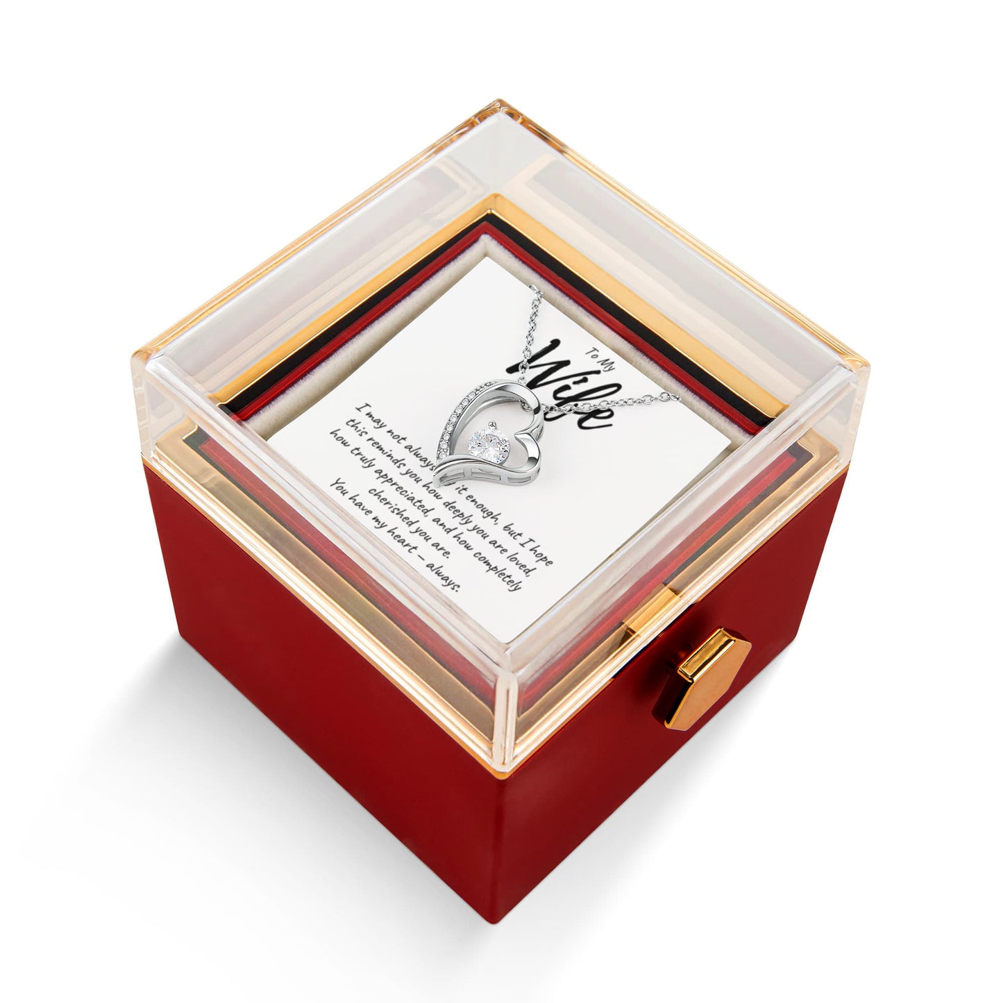 To My Wife | Forever Love Necklace | "You Have My Heart" | Beautiful Rotating Rose Gift Box