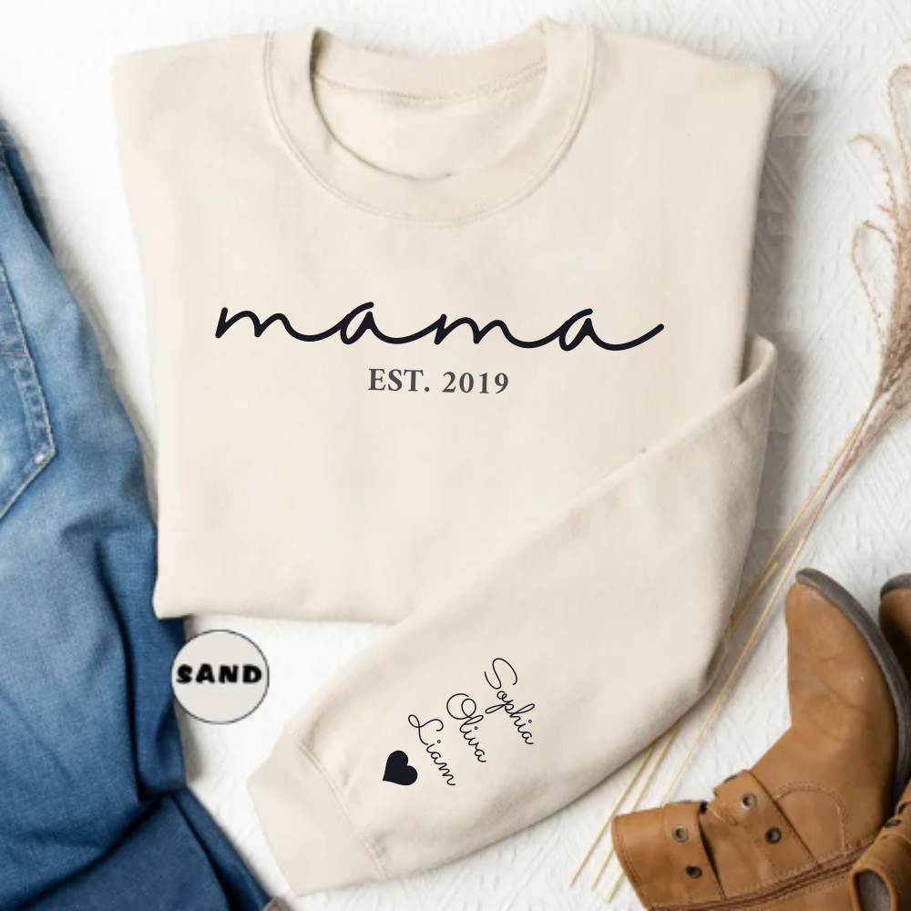 Mama Sweatshirt |Kids Names On Sleeve | Mom Sweatshirt | Gift For Mom | Up To 9 Names On Sleeve