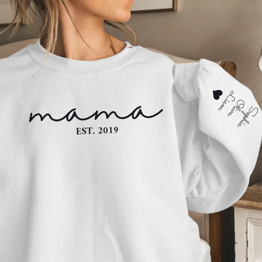 Mama Sweatshirt |Kids Names On Sleeve | Mom Sweatshirt | Gift For Mom | Up To 9 Names On Sleeve