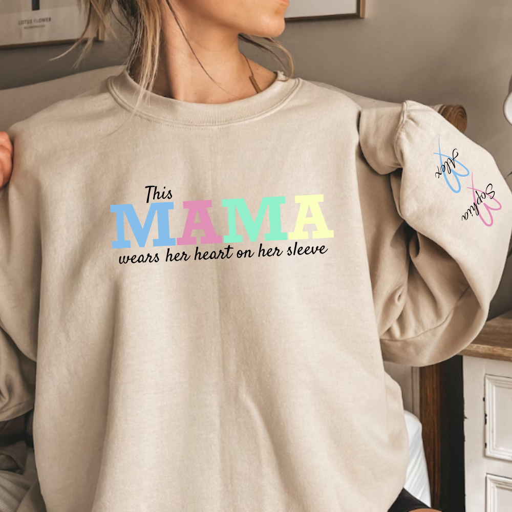 Nana Or Mama Sweatshirt| Personalize Up To 8 Kids Names On Sleeve| Personalized Gift For Nana And Mom