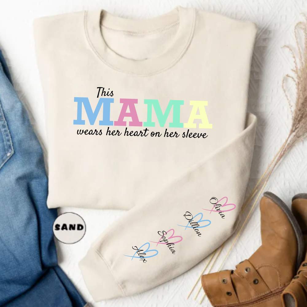Nana Or Mama Sweatshirt| Personalize Up To 8 Kids Names On Sleeve| Personalized Gift For Nana And Mom