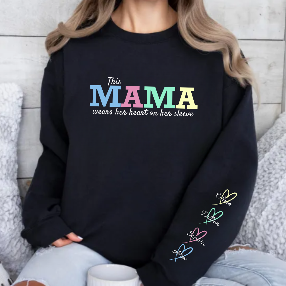 Nana Or Mama Sweatshirt| Personalize Up To 8 Kids Names On Sleeve| Personalized Gift For Nana And Mom
