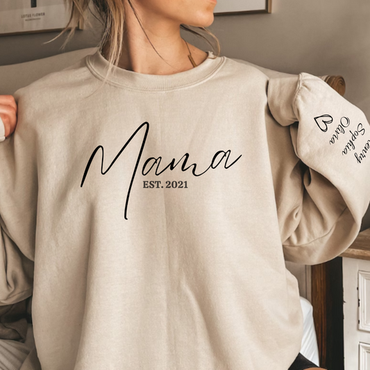 Personalized Mama Sweatshirt| Personal Kids Names On Sleeve| Personalize up to 7 names | Gift For Mom