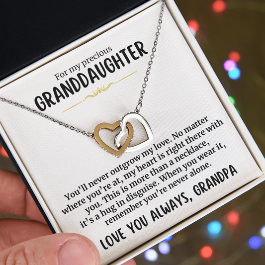 "You'll never out grow my love" | Interlocking Hearts Necklace | Gift For Granddaughter |  Heartfelt Message Card |