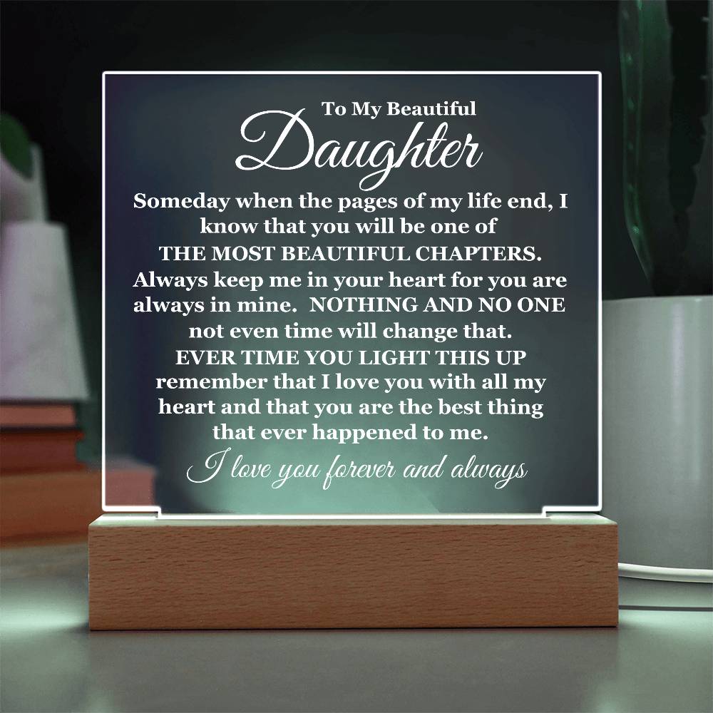 To My Beautiful Daughter | Square Acrylic Plaque | Light Up | I Love You Forever And Always