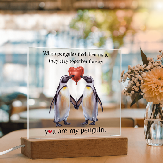 Square Acrylic | LED Base | Feature 7 Vibrant Colors | Gift For Wife | Gift For Husband | Your My Penguin