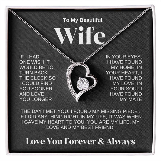 To My Beautiful Wife | Love You Forever And Always | Forever Love Necklace BW