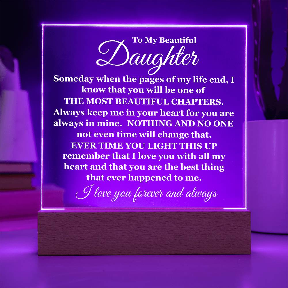 To My Beautiful Daughter | Square Acrylic Plaque | Light Up | I Love You Forever And Always