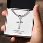 Men's Cuban Link Chain with Artisan Cross | Personalized Engraving | Message Card Stand Firm In Your Faith | Men's Cross Necklace | WB