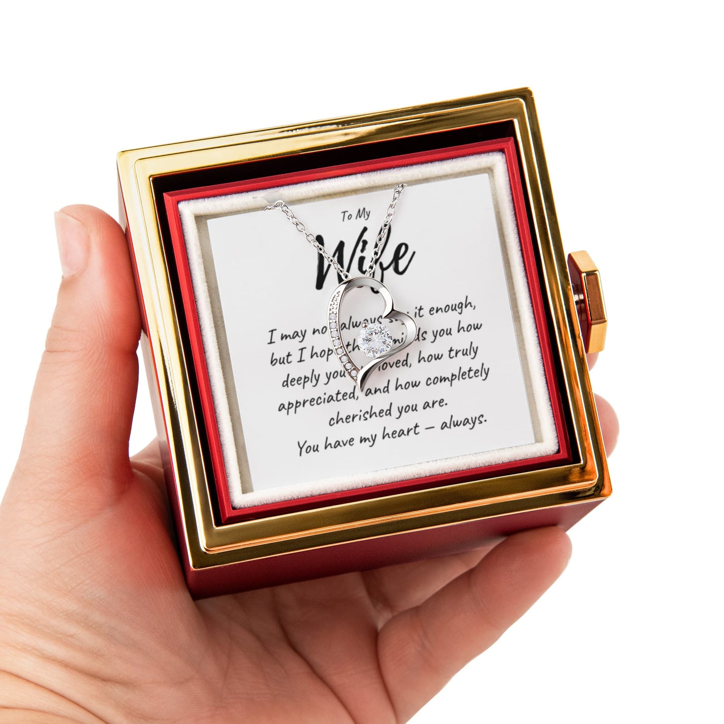 To My Wife | Forever Love Necklace | "You Have My Heart" | Beautiful Rotating Rose Gift Box