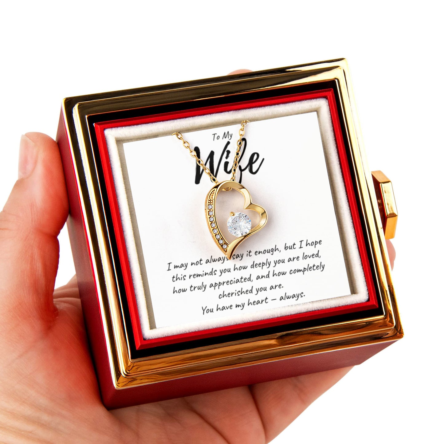 To My Wife | Forever Love Necklace | "You Have My Heart" | Beautiful Rotating Rose Gift Box