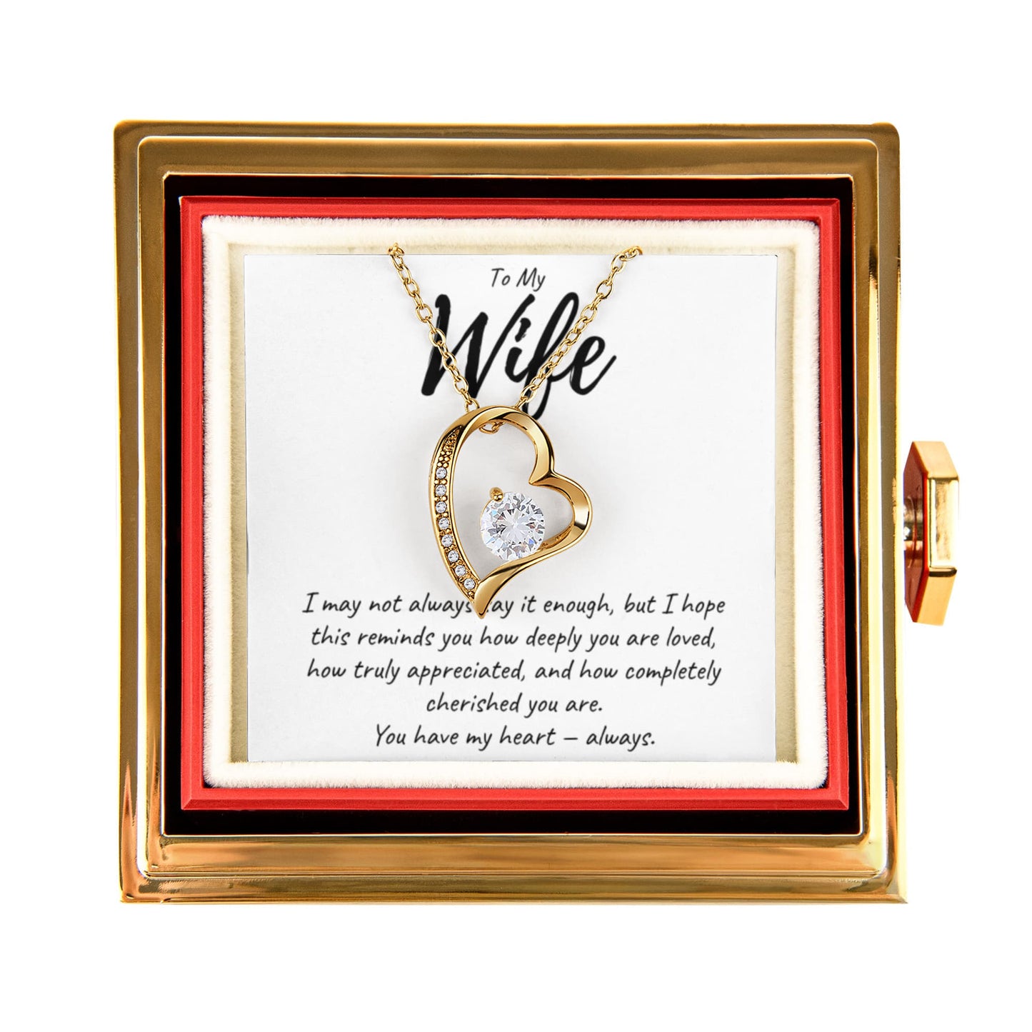 To My Wife | Forever Love Necklace | "You Have My Heart" | Beautiful Rotating Rose Gift Box
