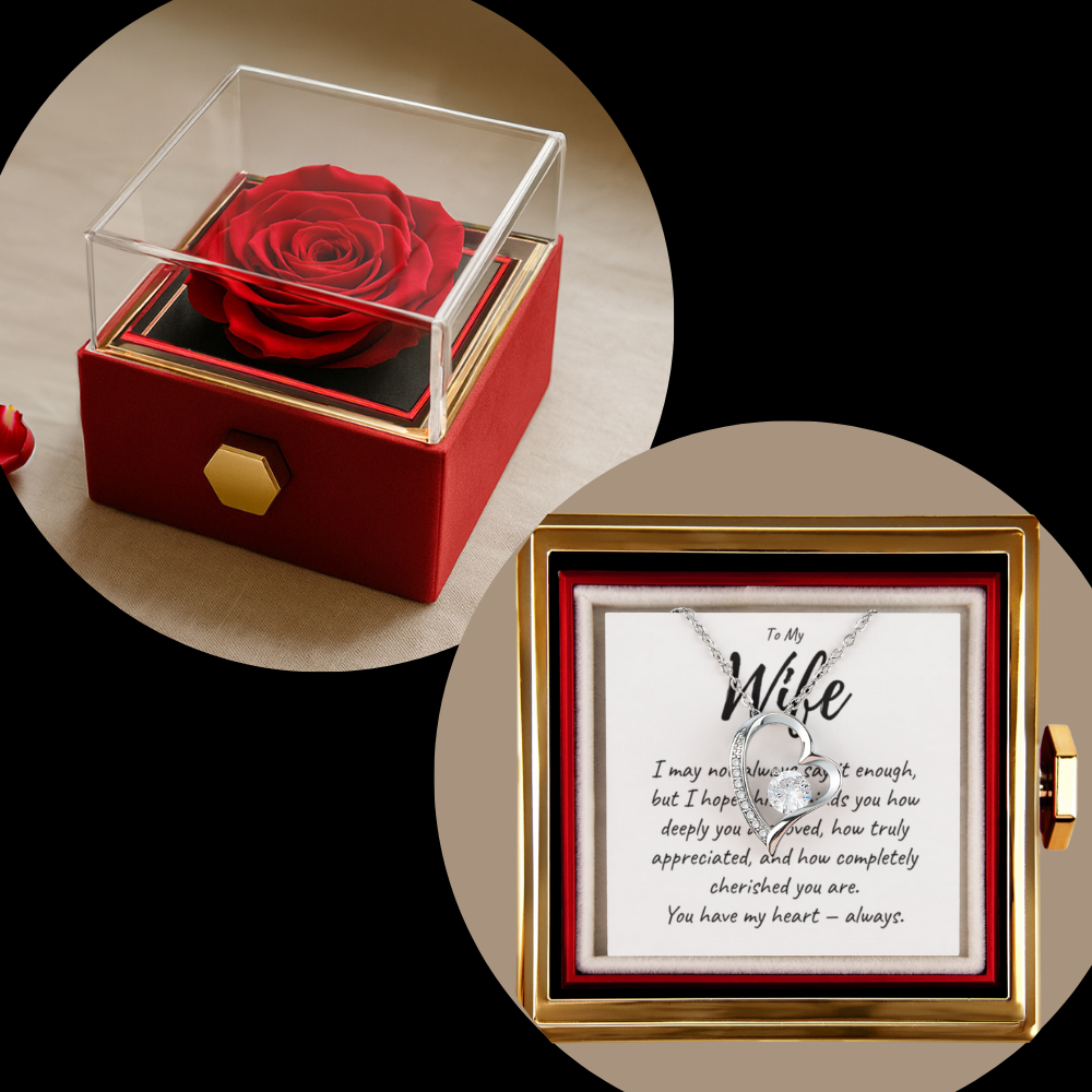 To My Wife | Forever Love Necklace | "You Have My Heart" | Beautiful Rotating Rose Gift Box