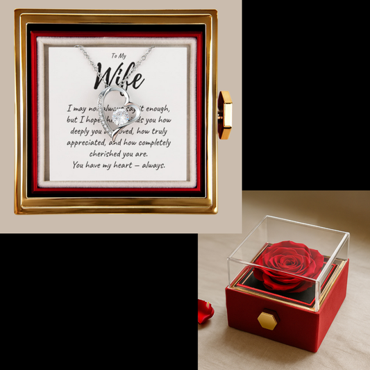 To My Wife | Forever Love Necklace | "You Have My Heart" | Beautiful Rotating Rose Gift Box