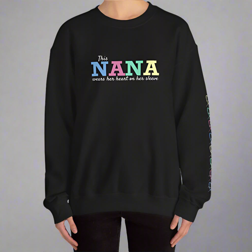 Nana Or Mama Sweatshirt| Personalize Up To 8 Kids Names On Sleeve| Personalized Gift For Nana And Mom